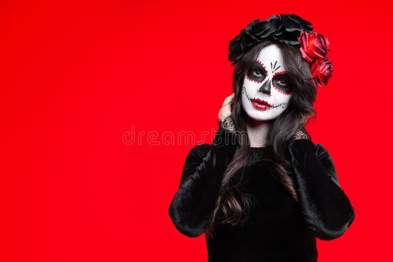 Sockerskalle på glad halloween-fest fotografering för bildbyråer