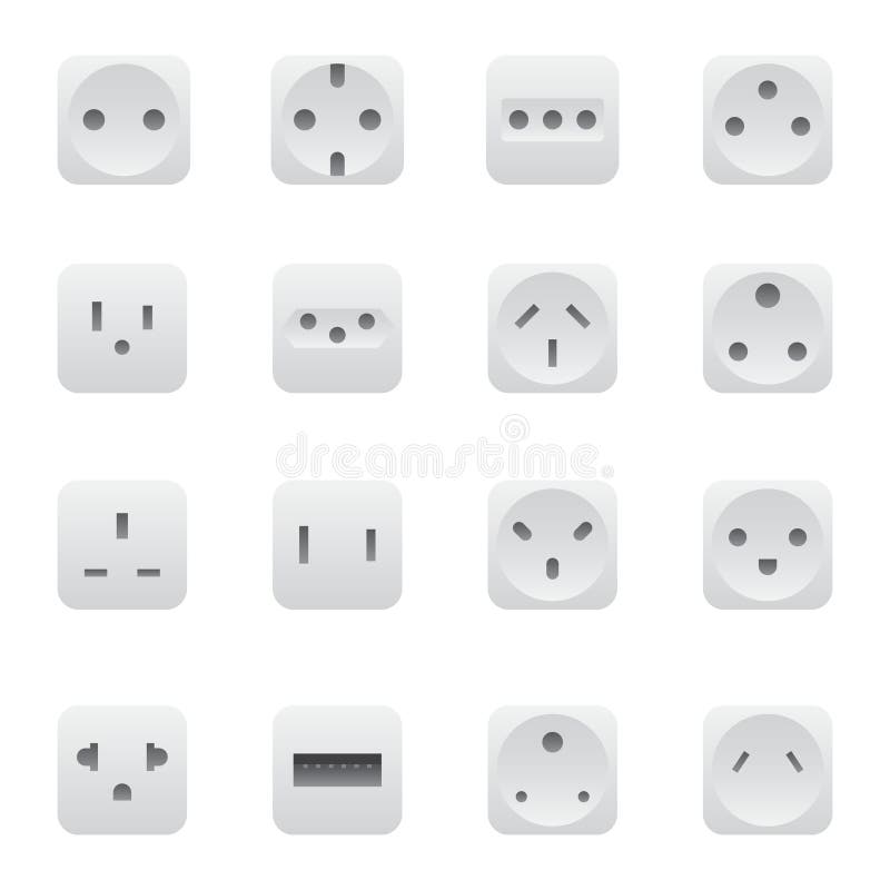 Socket Outlet Icon Set, Vector Stock Vector Illustration of adapter
