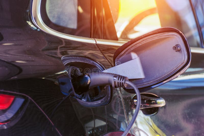 Socket Plug with Charging for Electric Car, Battery Charging Close Up