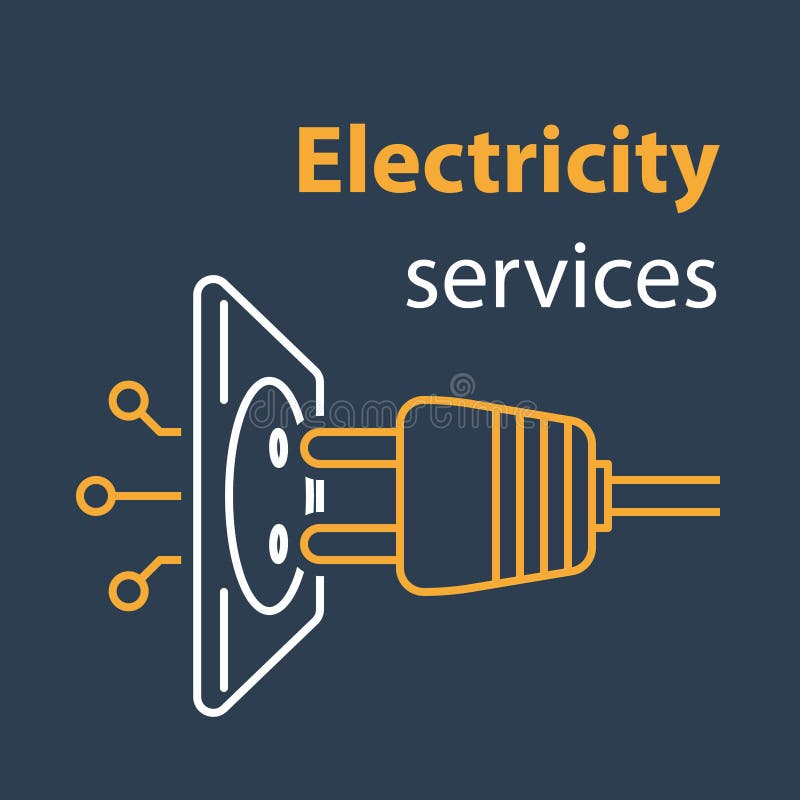 Electricity services concept, socket and plug connecting, electrical outlet, repair and maintenance, vector line icon, linear illustration. Electricity services concept, socket and plug connecting, electrical outlet, repair and maintenance, vector line icon, linear illustration