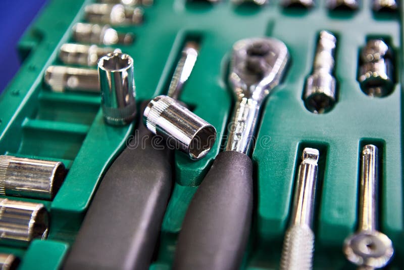 Socket Wrenches In Plastic Box Stock Photo