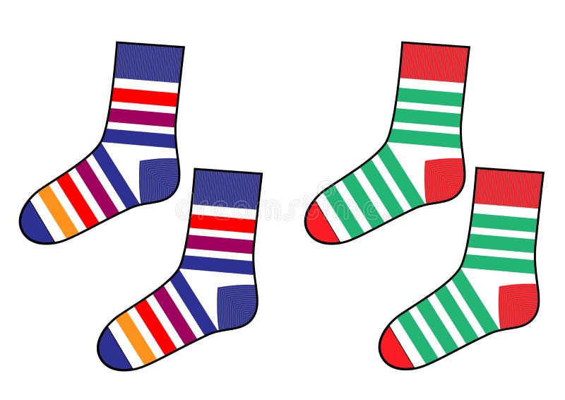Socks Fashion Flat Sketch. Striped Set Stock Vector - Illustration of ...