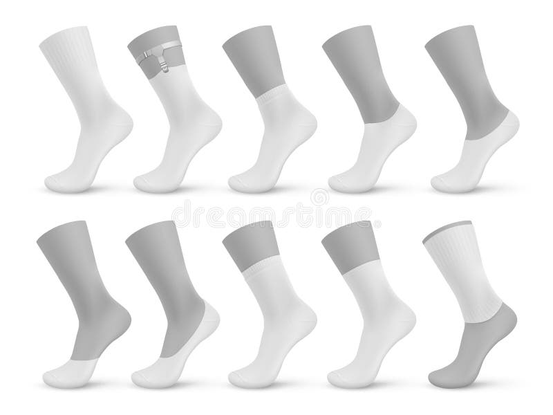Socks Types. Realistic Blank Different Pairs of Stocking, 3D Templates ...