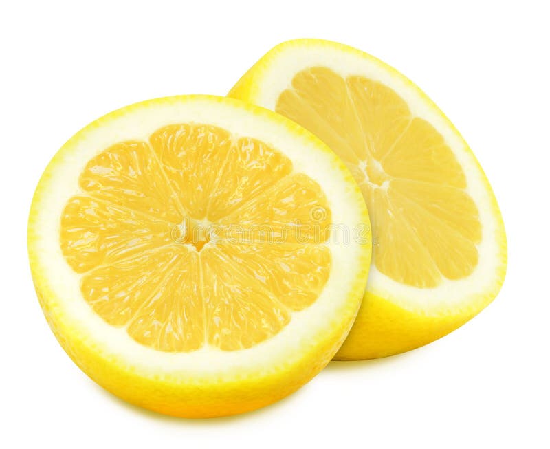 Juicy yellow lemon sections isolated on a white background. Juicy yellow lemon sections isolated on a white background