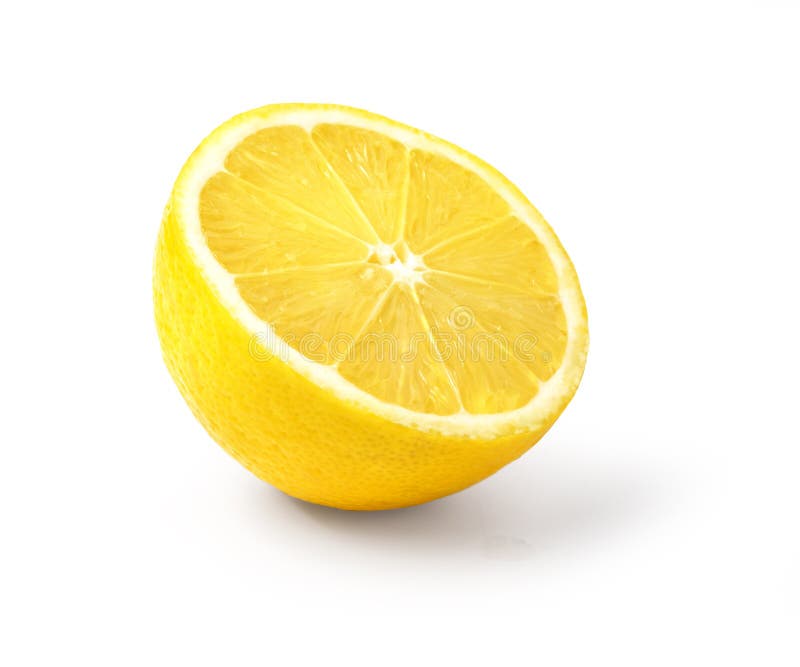 Juicy yellow slice of lemon on a white background isolated with clipping path. Juicy yellow slice of lemon on a white background isolated with clipping path