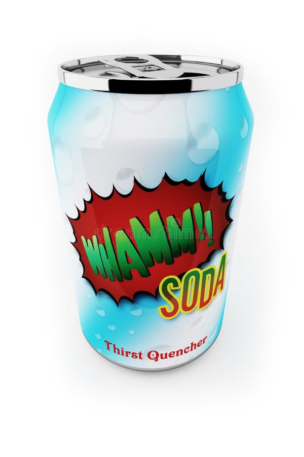 Fictional soda can up close over white background. Coke can illustrations