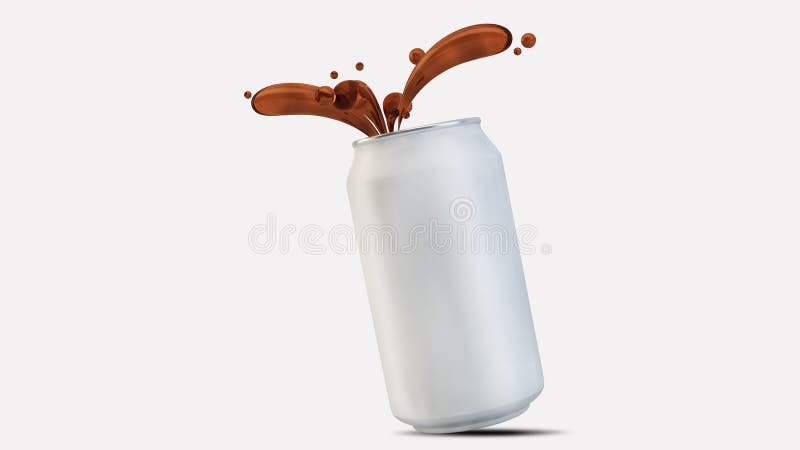 Soda can mockup with jumping drops. Coke can illustrations