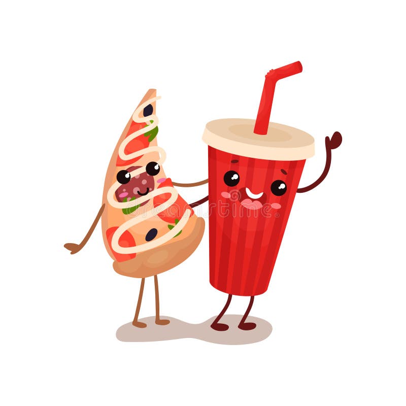 Cute happy smiling pizza friends Royalty Free Vector Image