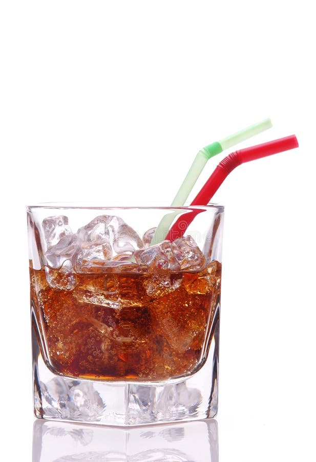 Soda in Glass With Two Straws isolated over white. Soda in Glass With Two Straws isolated over white