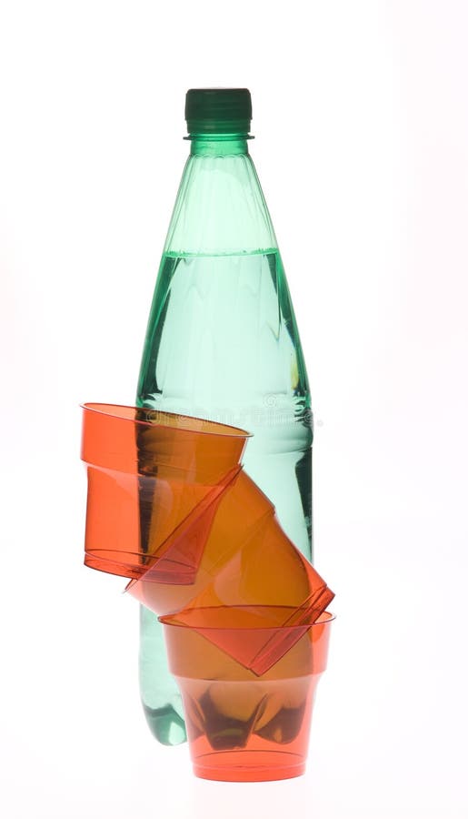 Soda Water Bottle With Plastic Glass Stock Image Image of drink