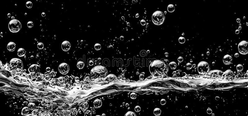 Soda water bubbles splashing underwater against black background vector illustration