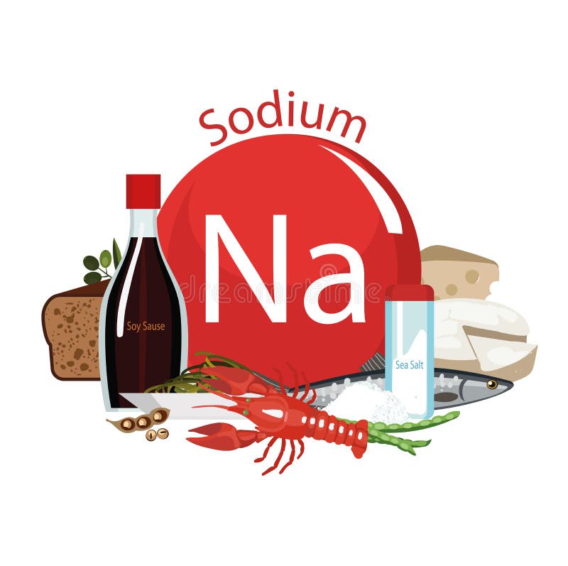 sodium Sources de nourriture Produits alimentaires avec le contenu maximum de sodium illustration libre de droits sodium Sources de nourriture Produits alimentaires avec le contenu maximum de sodium illustration libre de droits