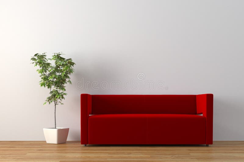 Modern sofa with plant render.