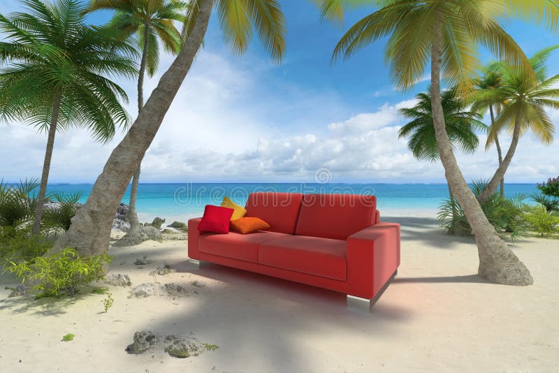 Sofa on the beach stock illustration. Illustration of ocean 63156017