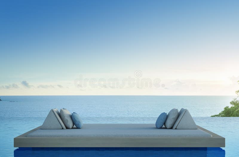 Sofa Bed with Sea View Swimming Pool in Luxury Beach Hotel Stock