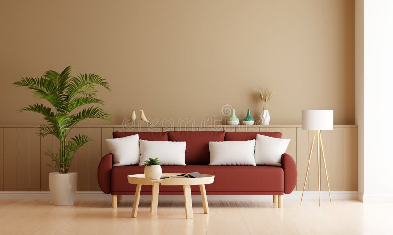 Sofa In Brown Living Room With Free Space For Mockup 3d Rendering Stock Illustration Illustration Of Earth Mock 211180106
