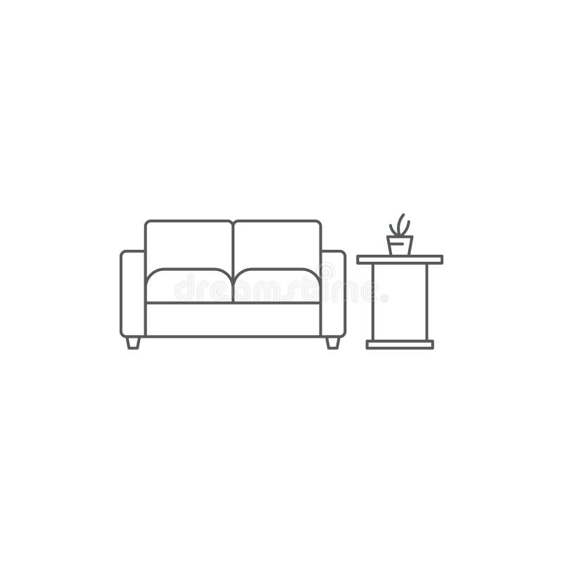 Sofa and Coffee Table with Plant Vector Icon Isolated on White ...