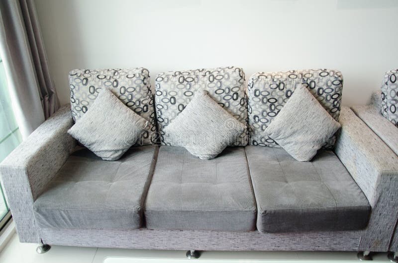 Sofa with Cushions in Living Room Stock Image Image of grey, sofa