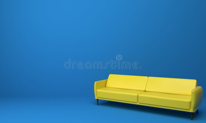 Sofa jaune dans la conception intérieure de chambre bleue image libre de droits Sofa jaune dans la conception intérieure de chambre bleue image libre de droits