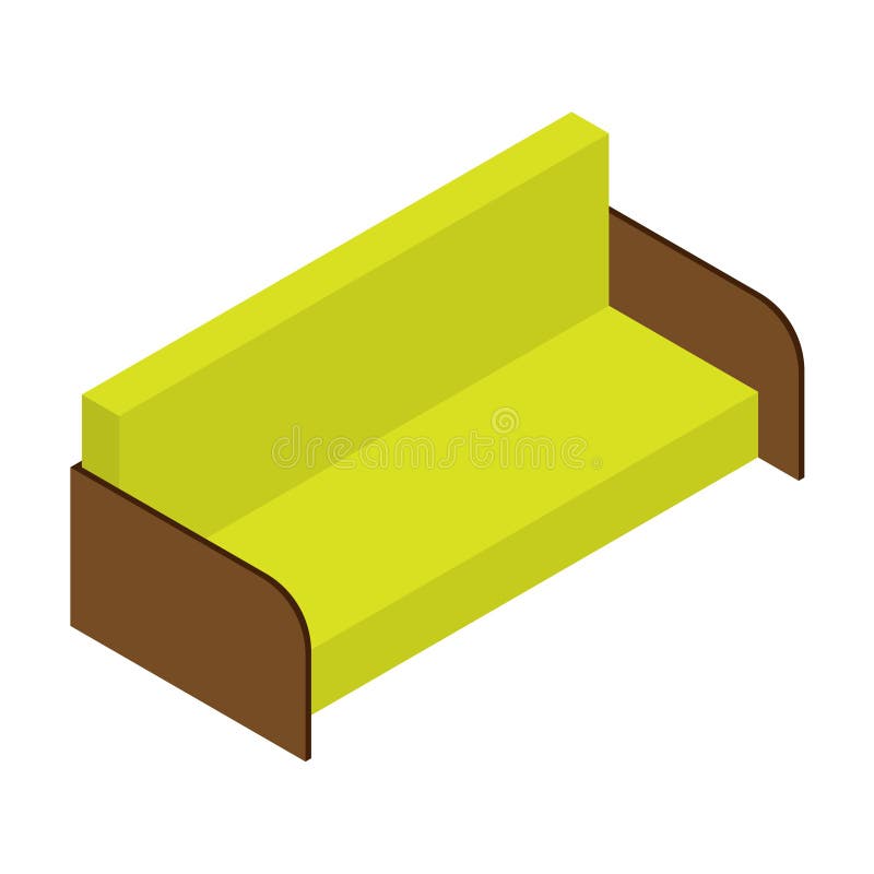 Sofa of lemon color. Isometric vector illustration, web, decor, print, application on white background. royalty free illustration Sofa of lemon color. Isometric vector illustration, web, decor, print, application on white background. royalty free illustration