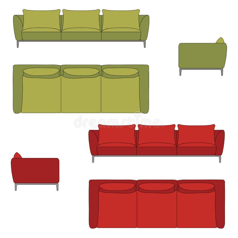 Sofa Set Flat Vector Illustration Stock Vector - Illustration of front ...