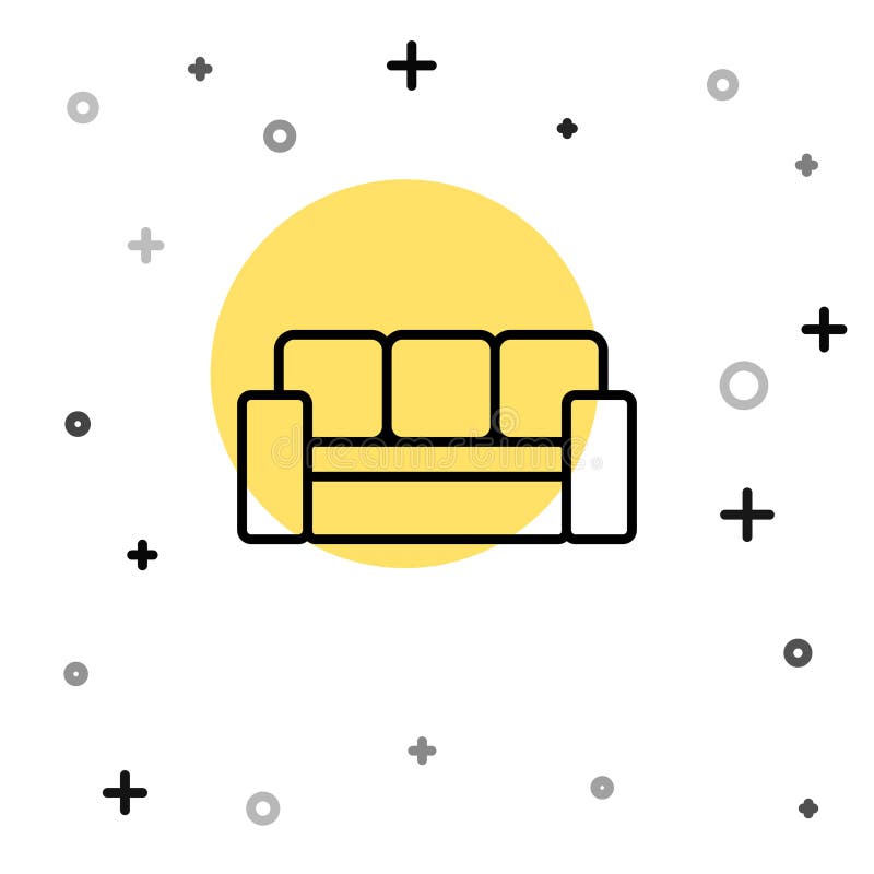 Sofa-Symbol für schwarze Linie isoliert auf weißem Hintergrund. Zufällige dynamische Formen. Vector vektor abbildung