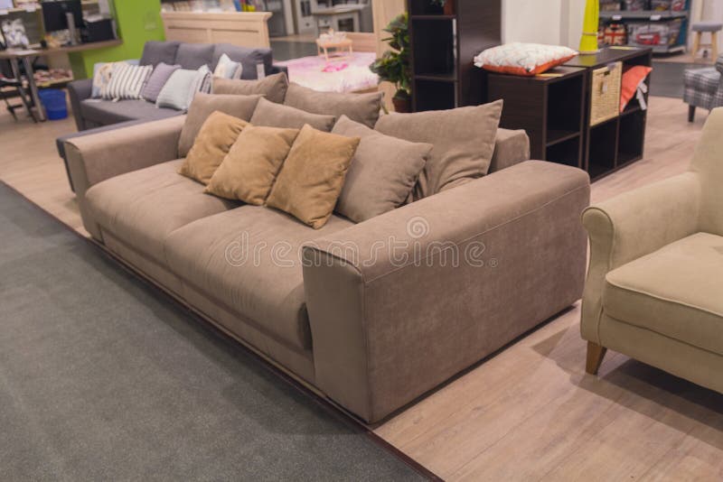 Sofas exhibited in the furniture store stock photos Sofas exhibited in the furniture store stock photos