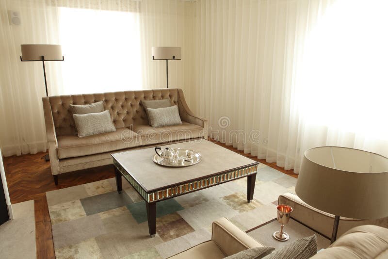 Sofas Lamps and Coffee Table in Home Lounge Room Stock Photo Image of