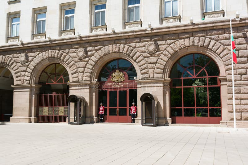 SOFIA, BULGARIA - MAY 1, 2018: The Presidency building in Sofia, Bulgaria. The main entrance of Presidency. royalty free stock photo SOFIA, BULGARIA - MAY 1, 2018: The Presidency building in Sofia, Bulgaria. The main entrance of Presidency. royalty free stock photo
