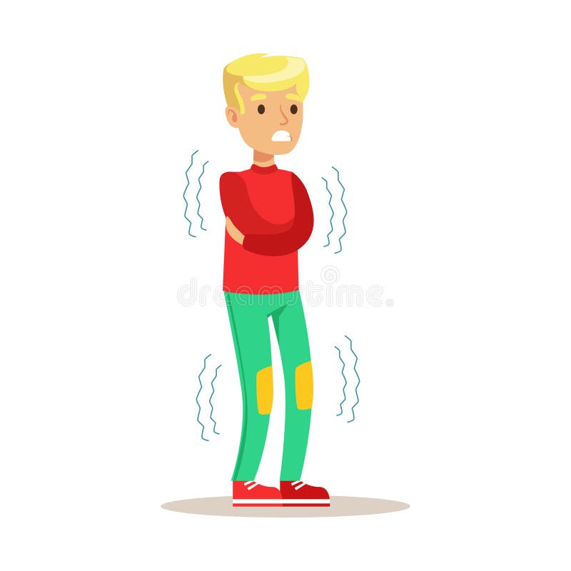 Sofrimento indisposto de sentimento tiritando da criança doente da doença fria que precisa o personagem de banda desenhada médico ilustração stock Sofrimento indisposto de sentimento tiritando da criança doente da doença fria que precisa o personagem de banda desenhada médico ilustração stock