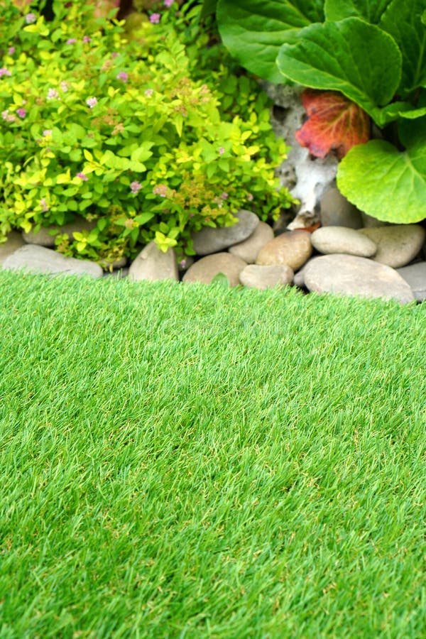 Landscape Design with the Artificial Grass. Stock Photo Image of