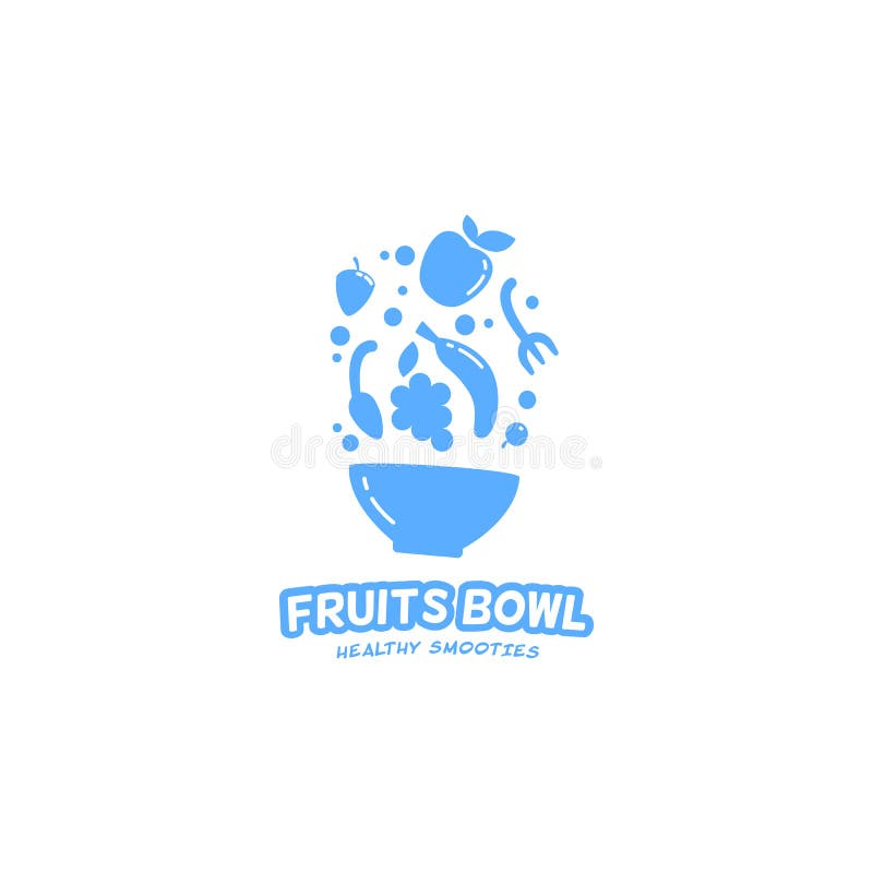 Soft blue smoothies fruits bowl playful logo stock illustration