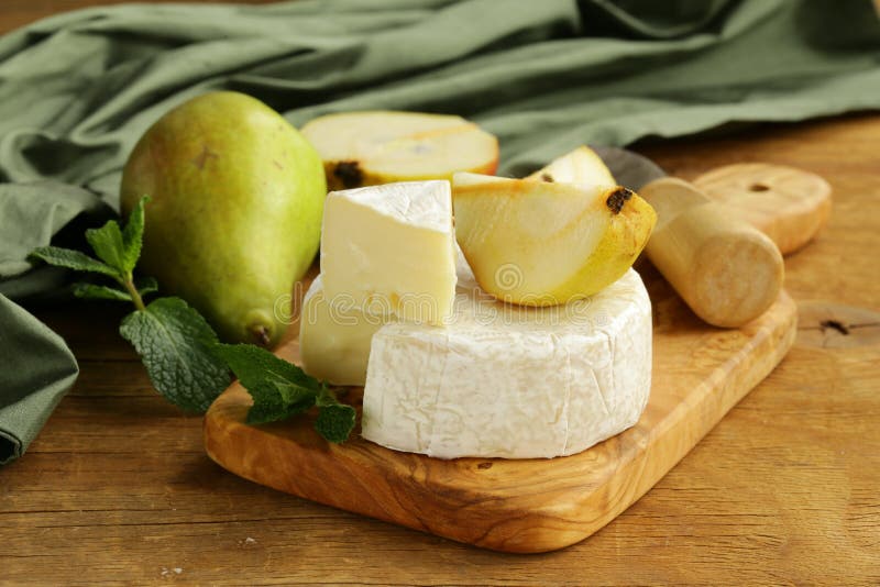 Soft Brie Cheese (camembert) with Pears Stock Image Image of round