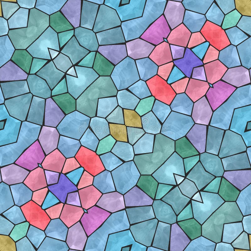 Soft bright oblique blue pink ocher turquoise mosaic pattern stock illustration
