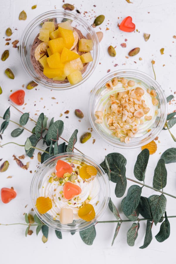 Soft Chocolate and Vanilla Ice Cream with Pistachio, Mango and Jelly