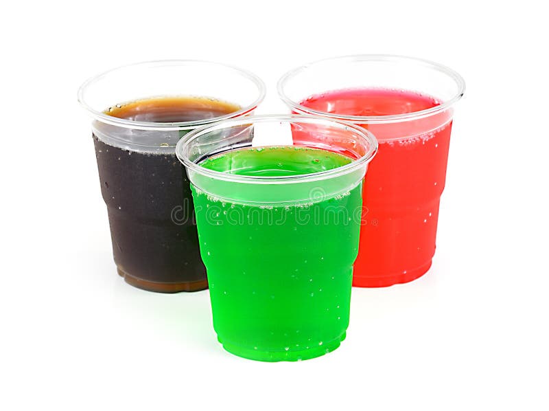 Soft Drinks in Plastic Cups on White Stock Image Image of drink
