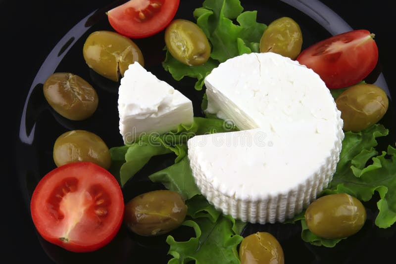 Soft Feta Cheese with Tomato Olives Stock Photo Image of gold