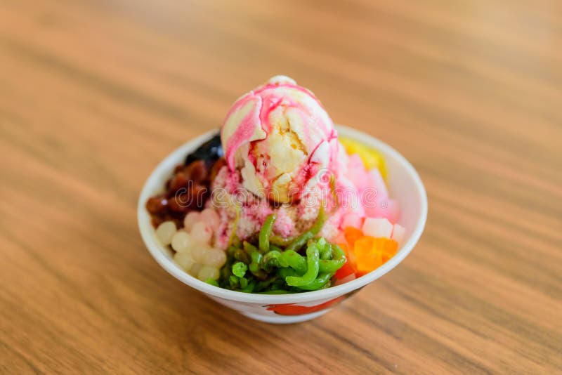 Soft focus of Ais Kacang topped with basil seeds stock photo Soft focus of Ais Kacang topped with basil seeds stock photo