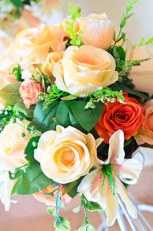 Artificial Orange and White Rose Flowers Bouquet Stock Photo Image of