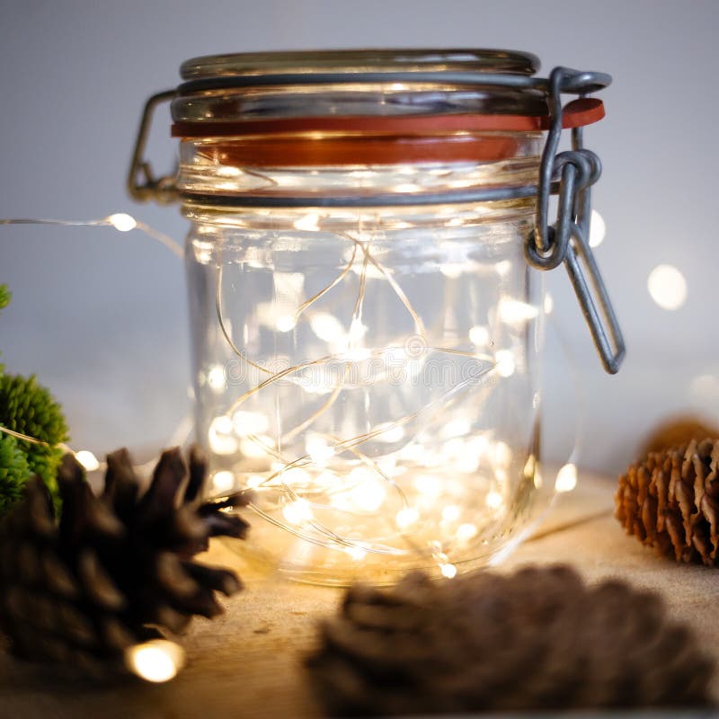 Christmas Lights In A Glass Jar Stock Image Image of lights, lantern