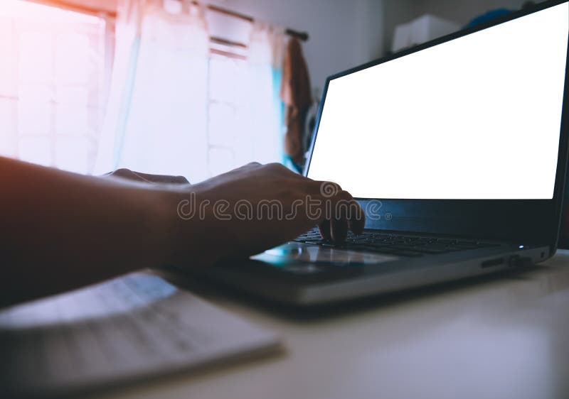Soft focus, developer programmer typing and checking Website on laptop professional computer Copy space blank white screen royalty free stock photos.