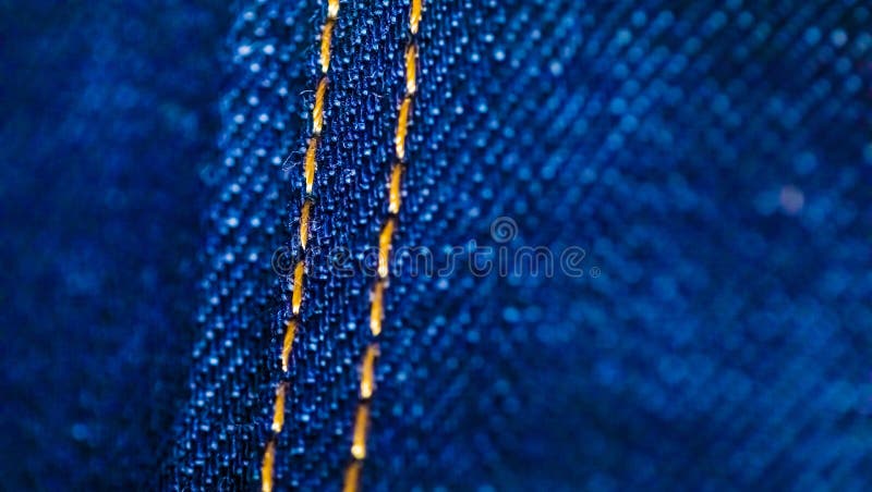 Blue and Yellow Denim with stitching stock photo