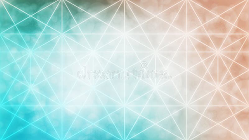 Soft glowing teal and orange sacred geometry background, abstract stock illustration