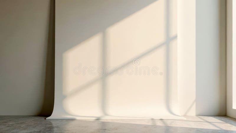Soft light casting geometric shadows on minimalistic beige wall, lifestyle concept