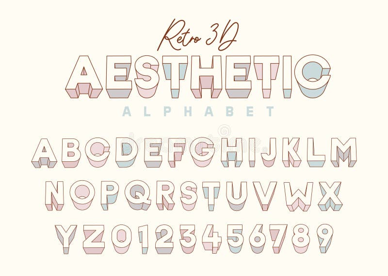 Soft pastel font 3d letters retro 3d aesthetic alphabet typography set vector illustration