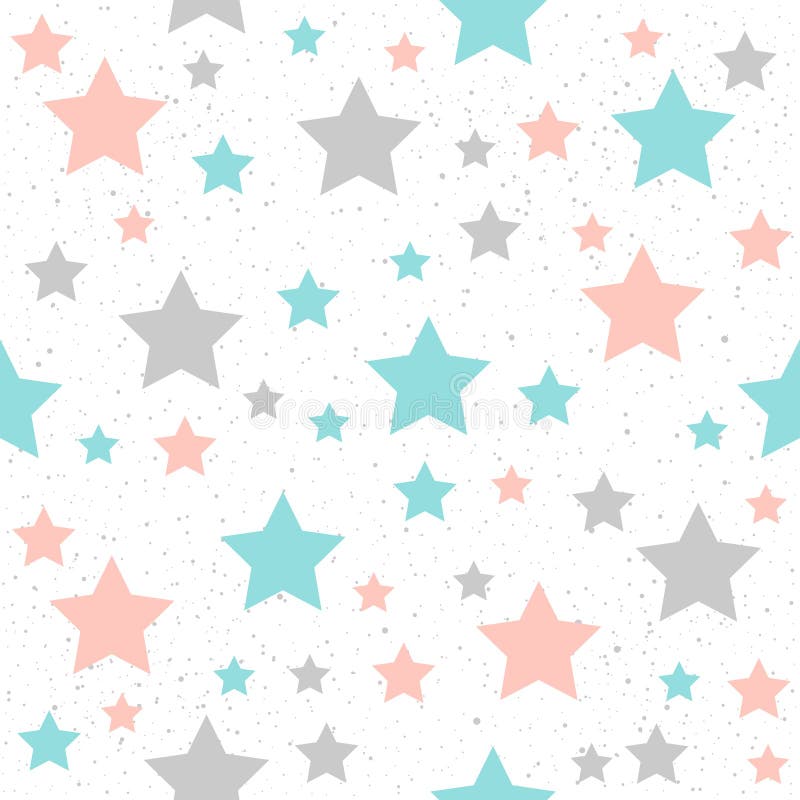 Soft Pastel Star Seamless Background. Grey, Pink and Blue Star