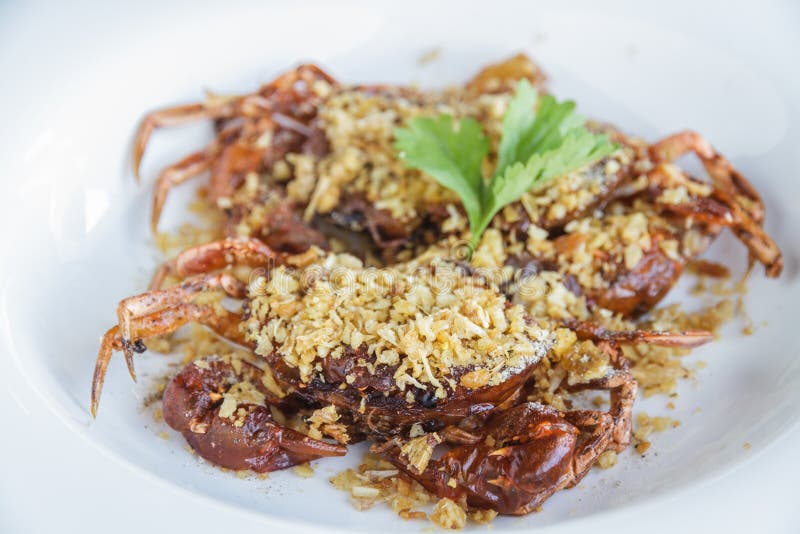 Soft shell crab fried with garlic royalty free stock image