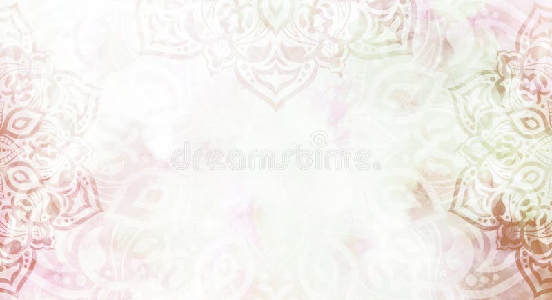 Soft, subtle pastel mandala background, frame - white, pink, bronze stock illustration