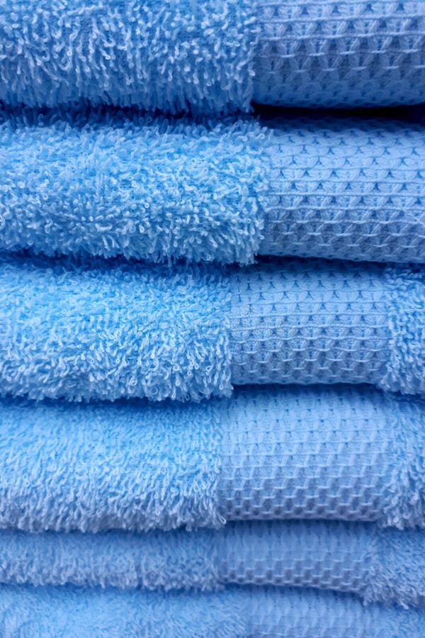 Soft Terry Blue Towels Folded on Top of Each Other. Terry Towel Texture ...