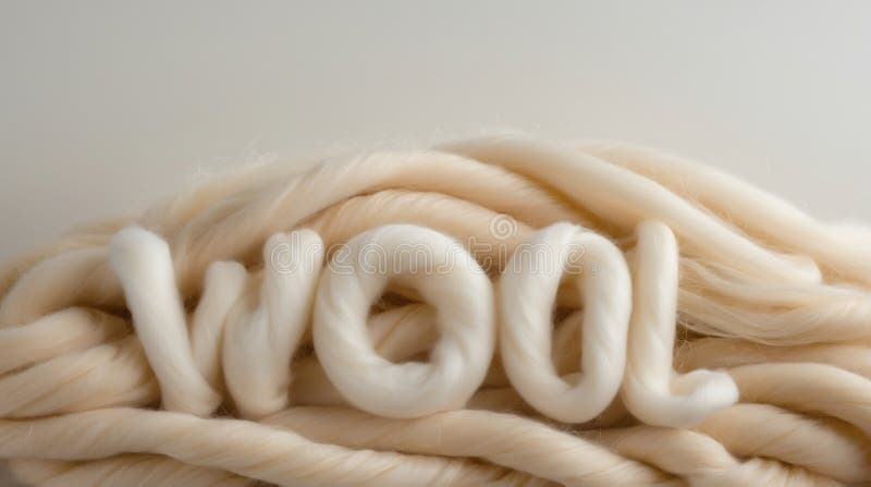 A collection of soft, creamy wool fibers arranged artfully. The word wool stands out in a playful typography, showcasing the texture and color of the material in a minimalist arrangement. Typography texture stock images, royalty-free photos and pictures